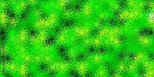 Light Green, Yellow vector background with curved lines.