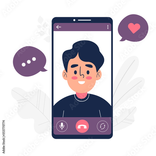 Social smartphone with boy in video call vector illustration