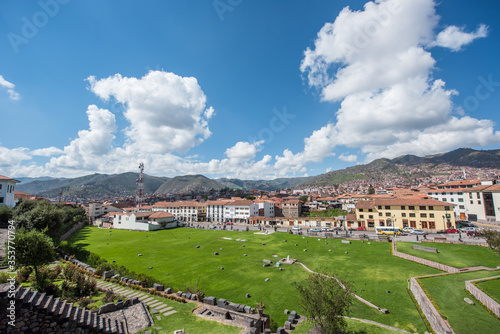 Cityscape of Cusco Old City as seen from the Incan Sun Temple Coricancha, Cusco. photo