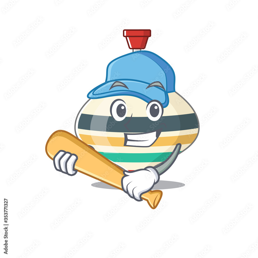 Attractive top toy caricature character playing baseball