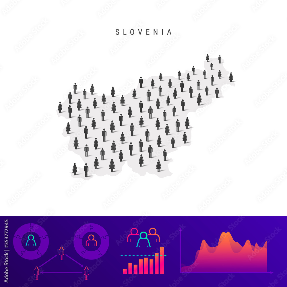 Slovenian people icon map. Detailed vector silhouette. Mixed crowd of ...