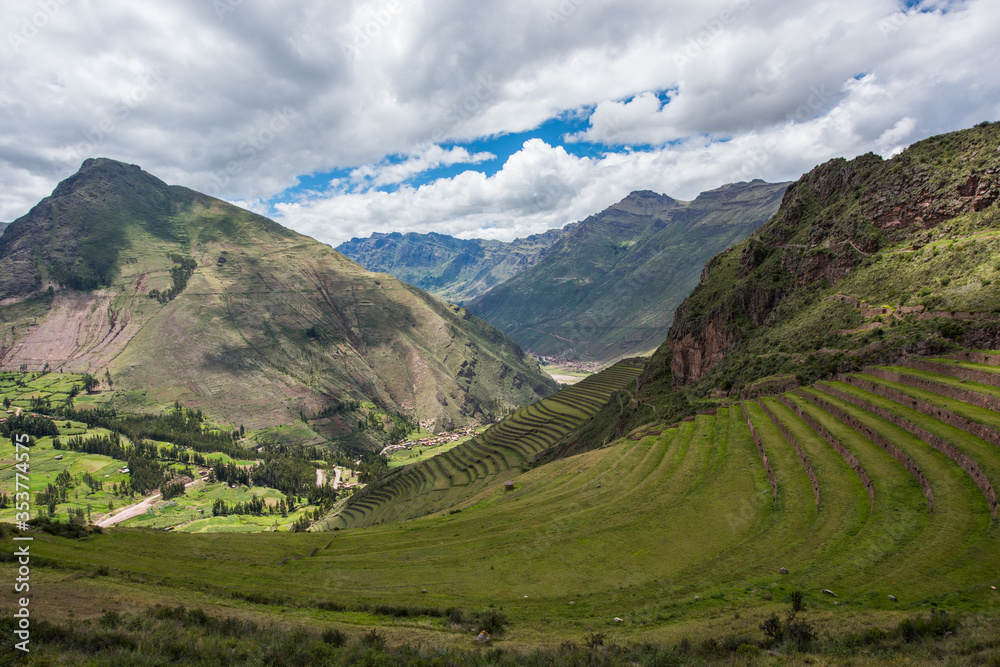 The Sacred Valley and the Inca ruins of Pisac, near Cuzco Peru.