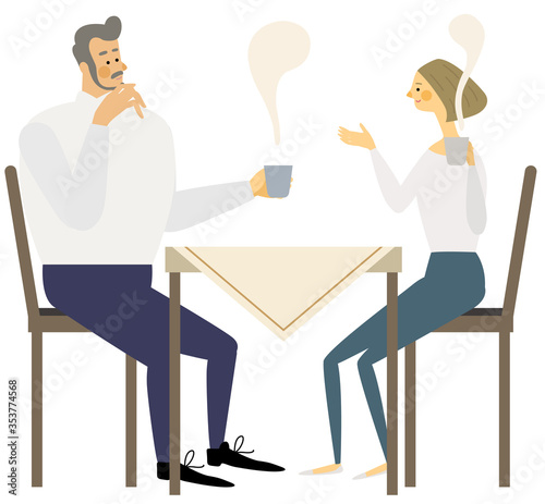 coffee time,朝食,夫婦,朝,イラスト