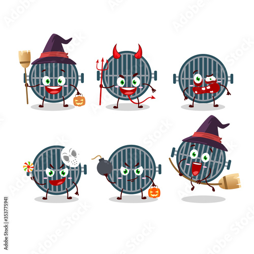 Halloween expression emoticons with cartoon character of grill