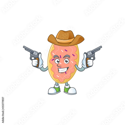 A masculine cowboy cartoon drawing of bread holding guns