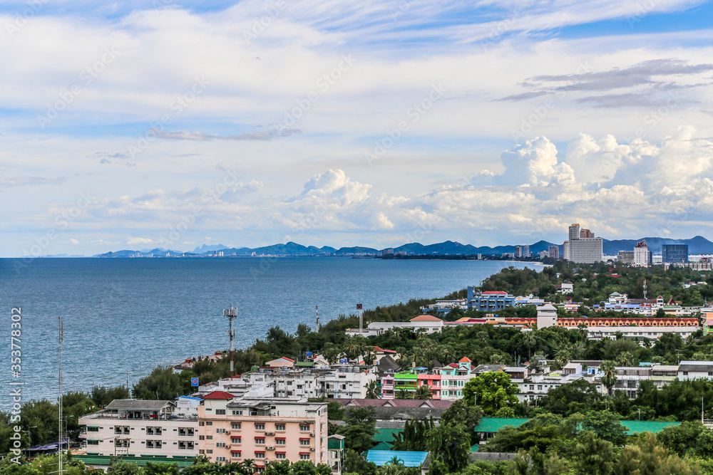 View from above of Cha Am shoreline looking towards Hua Hin Thailand.