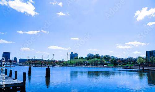 Landscape view from the Inner Harbor. Baltimore Downtown, Maryland, USA 