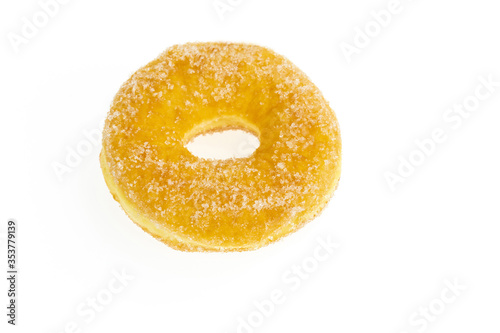 sugary donuts on white background.