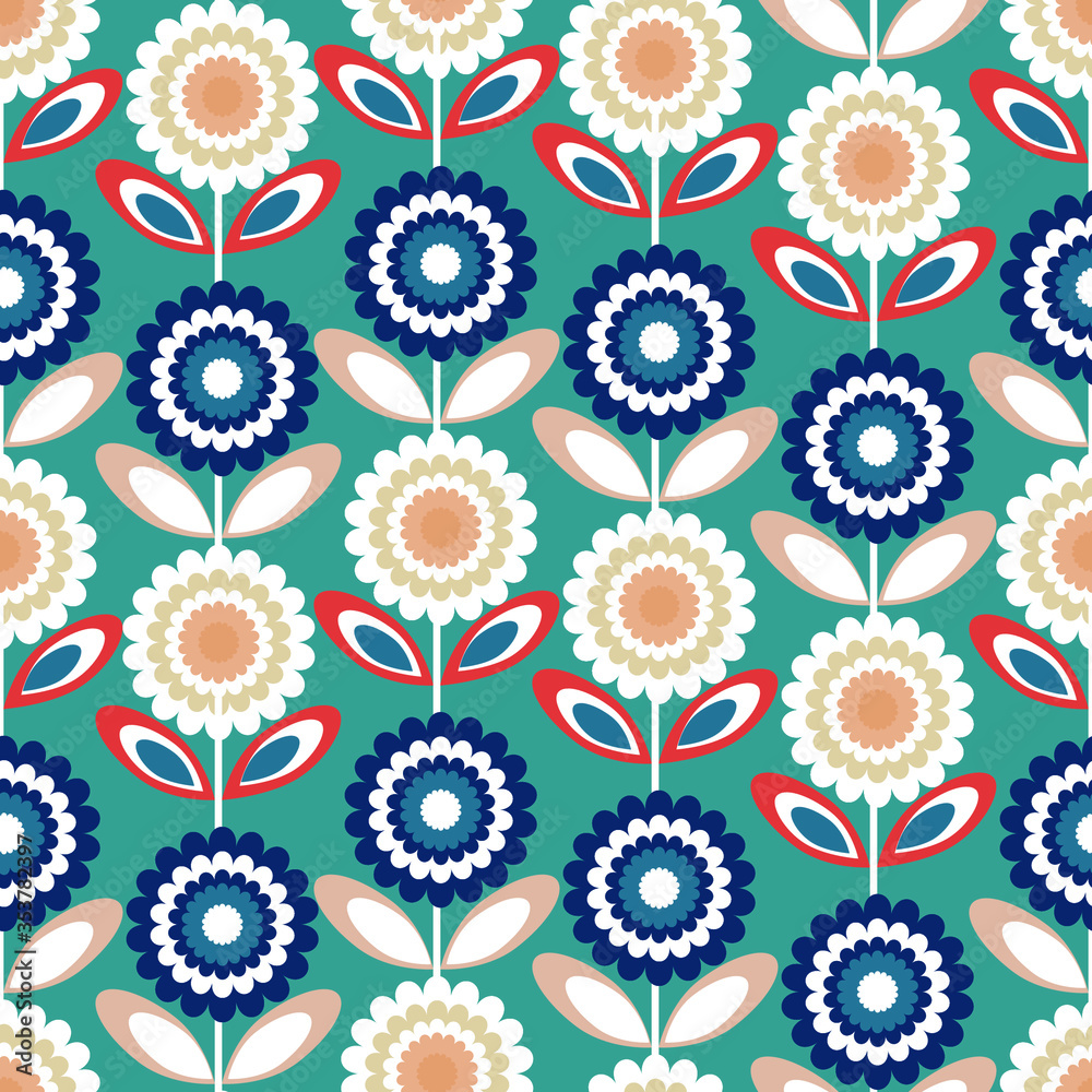 geometric floral vector seamless pattern. Scandinavian Nordic folk floral design.scattered flowers geometric floral vector seamless pattern. Scandinavian Nordic folk floral design.scattered flowers