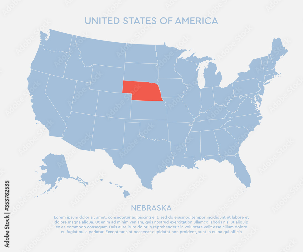 United states of America state Nebraska USA map