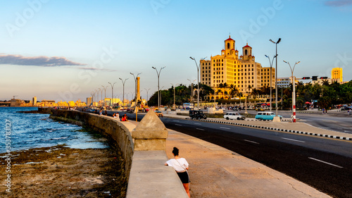 Photography Sunset in Old Havana Cuba, with the street lights of El Malecon