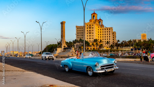 Sunset in Old Havana Cuba, with the street lights of El Malecon. Latin, cityscape. © Daniel Avram