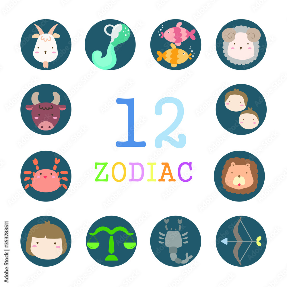 12 Zodiac horoscope sign icons vector design / 12 Zodiac cartoon charecter 12 Zodiac horoscope sign icons vector design / 12 Zodiac cartoon charecter