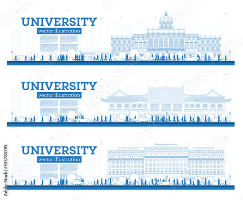 Outline University Campus Set. Study Banners. Vector Illustration.