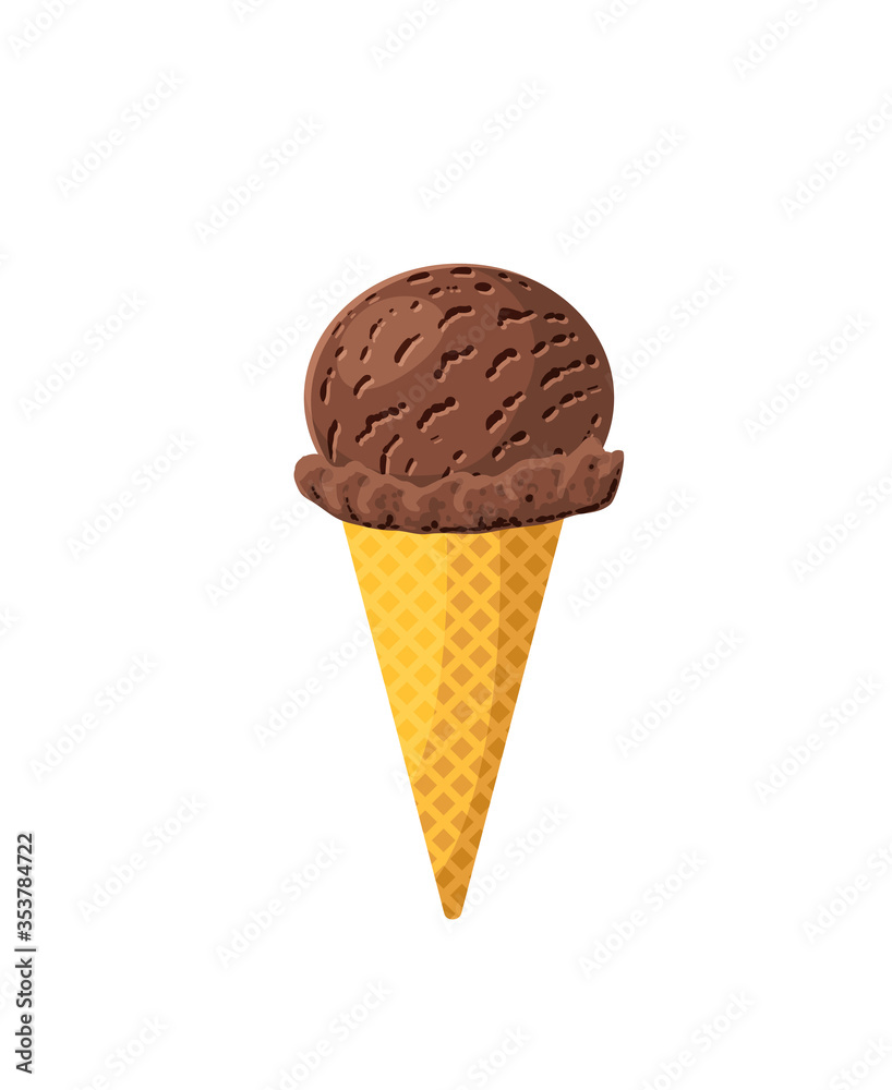 Chocolate ice cream cone. Design template for AD, promo, menu, flyer.  Vector illustration cartoon icon isolated on white background. Stock Vector  | Adobe Stock