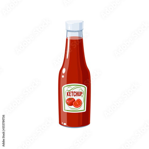 Tomato ketchup bottle, vector illustration cartoon icon isolated on white.