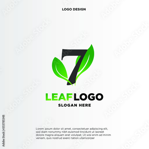 Letter 7 Green Leaf Logo Design Element, Letter 8 leaf initial logo template