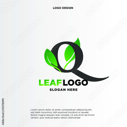 Letter Q Green Leaf Logo Design Element  Letter 8 leaf initial logo template