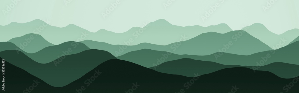 cute wide of mountains peaks in the clouds digital graphic background or texture illustration