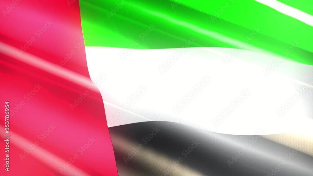 60FPS shiny holiday United Arab Emirates flag colored in green, red, black, white waving, 3d 4k UHD seamless looping animation 60FPS shiny holiday United Arab Emirates flag colored in green, red, black, white waving, 3d 4k UHD seamless looping animation
