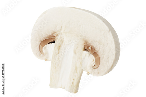 cut mushroom champignon isolated on a white background. Full depth of field. Cut with the pen tool.