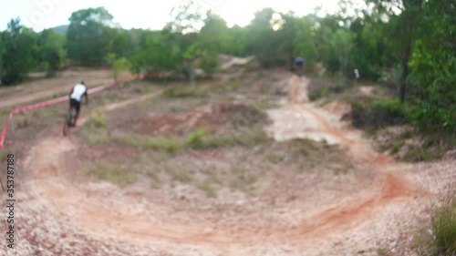 Wallpaper Mural blur defocus of cyclist ride mountain bike in forest for healthy and leisure at day time Torontodigital.ca