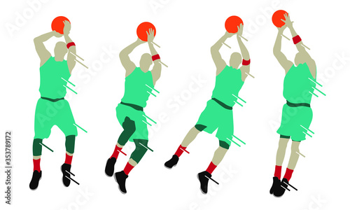 Basketball player shape silhouette vector set action pose