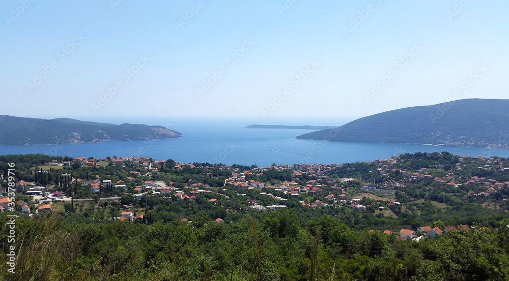 view to Bay of Kotor - green landscape and Adriatic sea
