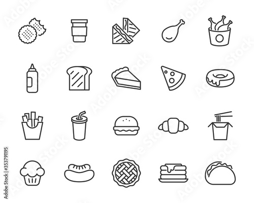 set of fast food icons, fries, hamburger, donut, pizza
