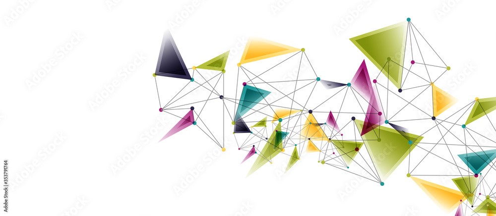 Line points connections, triangular technology design. Abstract geometric background