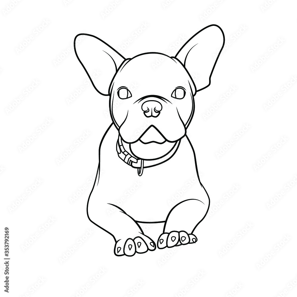 Cute Bulldog line drawing for coloring book
