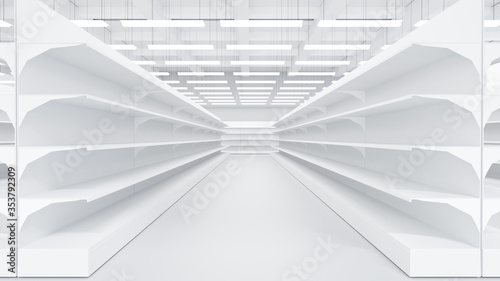 Fototapeta Naklejka Na Ścianę i Meble -  3D Rendering. Store interior supermarket with shelf shelves.