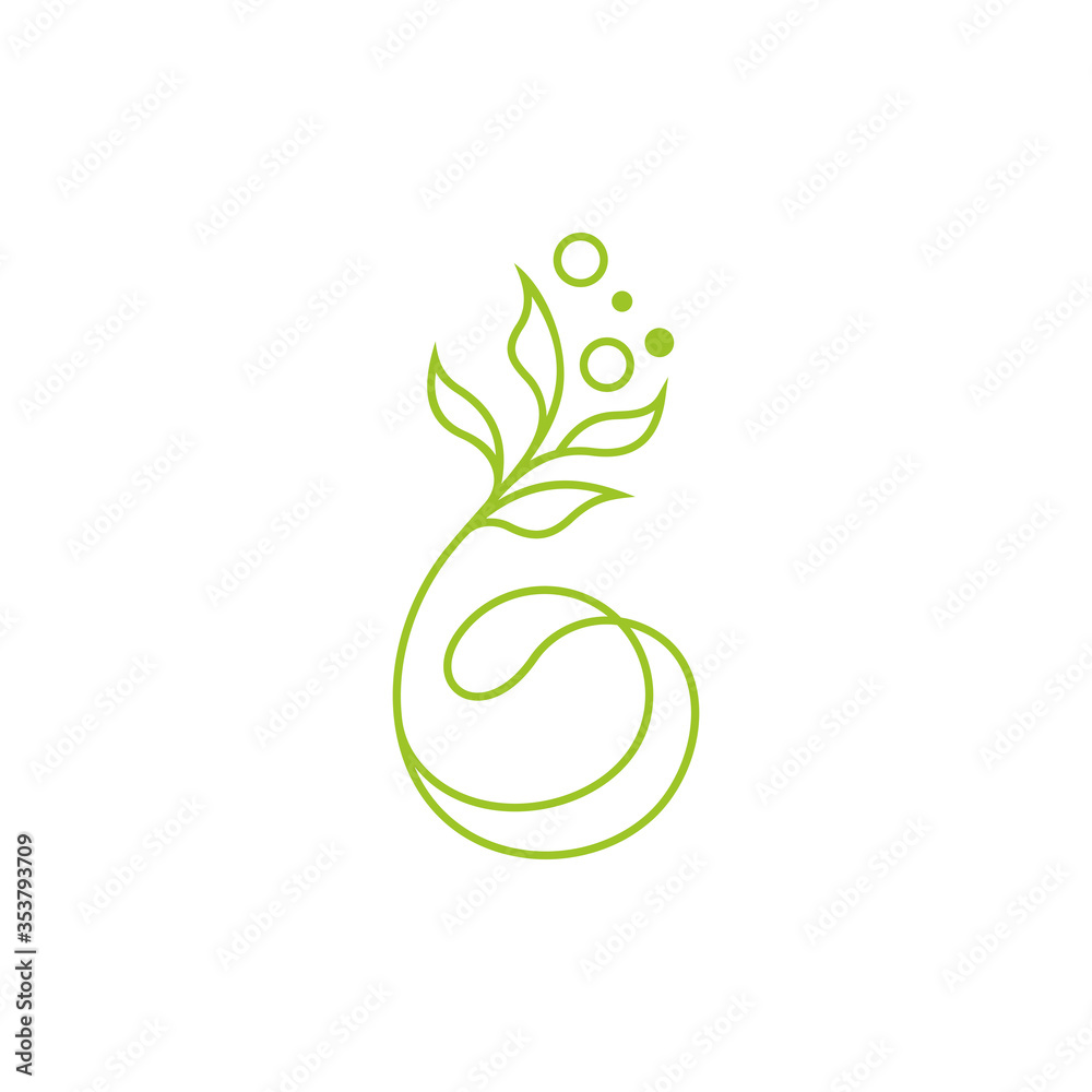 Leaf Water Drop Line Art Logo Style, Flourish Vector Icon Leaf Water Drop Line Art Logo Style, Flourish Vector Icon