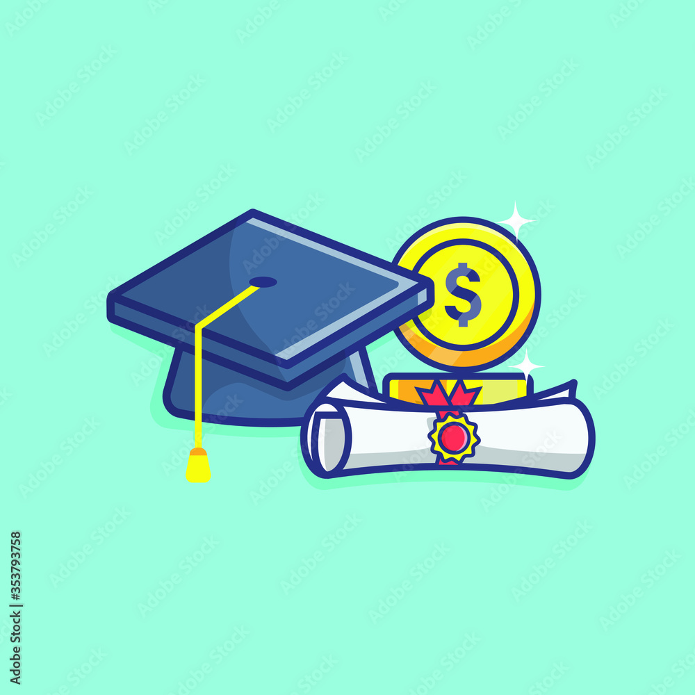 Graduation illustration. scholarship icon, cap and diploma. education concept Premium Vector Graduation illustration. scholarship icon, cap and diploma. education concept Premium Vector