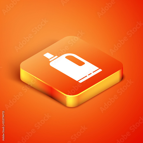 Isometric Fabric softener icon isolated on orange background. Liquid laundry detergent, conditioner, cleaning agent, bleach. Vector Illustration.