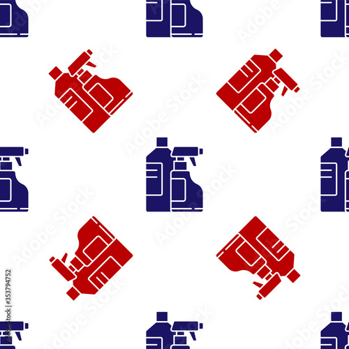 Blue and red Plastic bottles for laundry detergent, bleach, dishwashing liquid or another cleaning agent icon isolated seamless pattern on white background. Vector Illustration.