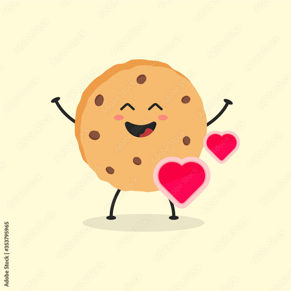 Obraz premium Cute Flat Cartoon Cookies Illustration. Vector illustration of cute cookies with a smiling expression. Cute cookies mascot design