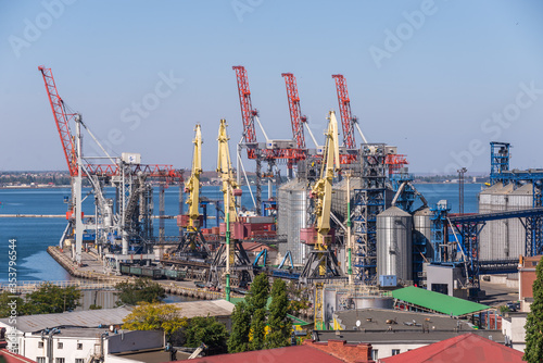 Harbor cranes in the Cargo Port of Odessa, Ukraine