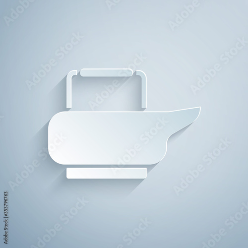 Paper cut Bedpan icon isolated on grey background. Toilet for bedridden patients. Paper art style. Vector Illustration.