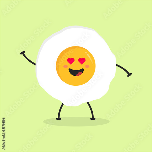 Cute Flat Cartoon Fried Egg Illustration. Vector illustration of cute fried egg with smilling expression. Cute egg mascot design