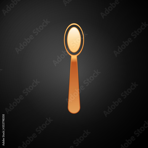Gold Disposable plastic spoon icon isolated on black background. Vector Illustration.