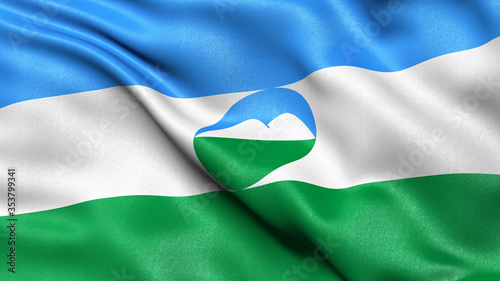 Flag of the Kabardino-Balkar Republic waving in the wind. 3D illustration. photo