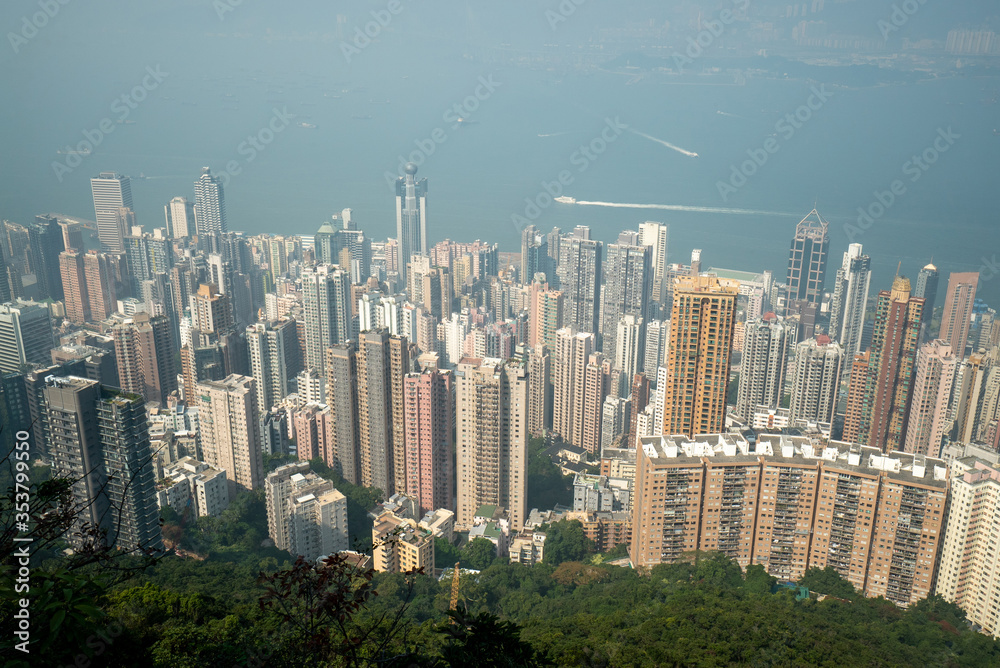Fototapeta premium View from Victoria Peak of high rise buildings in Hong Kong