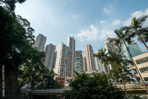 Tall buildings and trees in Hong Kong