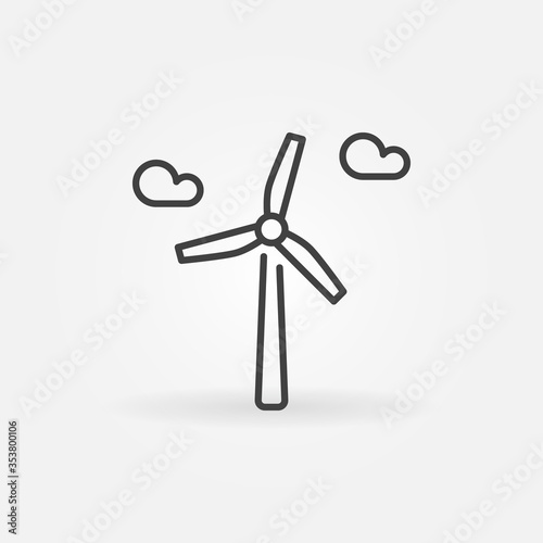 Wind Power with clouds vector concept icon or logo element in thin line style