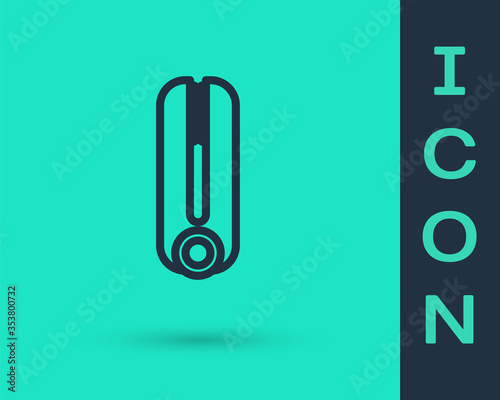 Black line Curling iron for hair icon isolated on green background. Hair straightener icon. Vector Illustration.