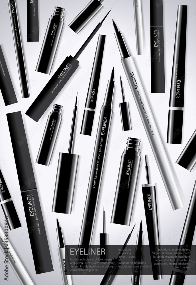 Poster Cosmetic Eyeliner with Packaging background Template Vector Illustration Poster Cosmetic Eyeliner with Packaging background Template Vector Illustration