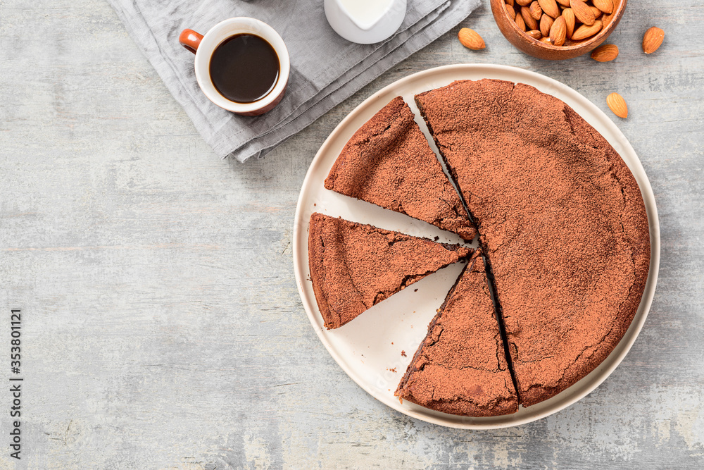 Flourless Chocolate Cake (Gluten-Free) diet dessert. top view Flourless Chocolate Cake (Gluten-Free) diet dessert. top view