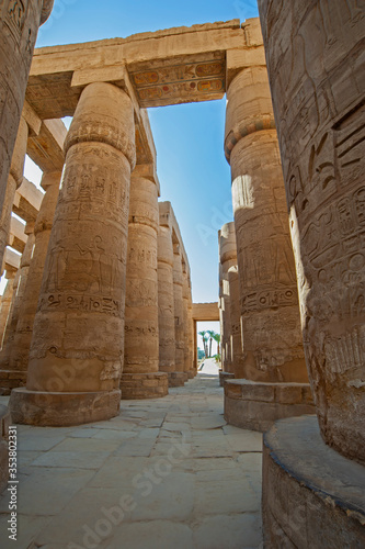 Hieroglyphic carvings on ancient egyptian temple columns