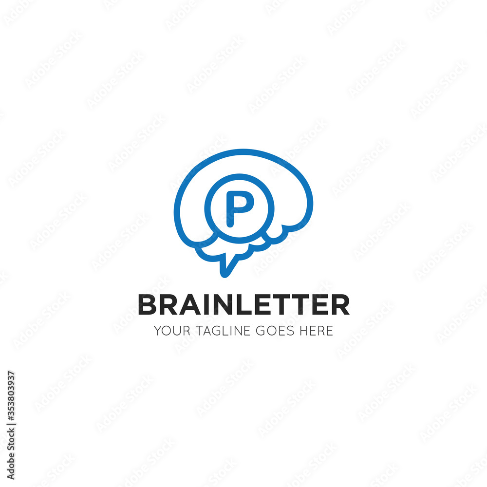 initial leter p brain logo and icon vector illustration design template